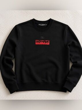 Dolce & Gabbana Black Crewneck Sweater with Red Detail